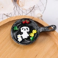 Miniature black frying pan resin patch featuring a cute panda and colorful food elements - Panda Frying Pan (No Magnet)