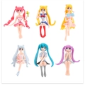 Close-up of 6 detailed miniature PVC anime girl figurines with various cute poses and outfits - Random Anime Girl Style