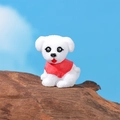 Miniatur Hundefigur aus Harz in Weiß mit rotem Schal für kreative Tischdekoration - Weißer Hund mit Schal Stil (Nr. 1)