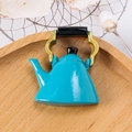 Creative blue kettle fridge magnet with golden handle on a minimalist wooden tray - Blue Teapot (No Magnet)