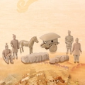 Miniature Terracotta Warriors set with soldiers and horse carriage on ancient background - Soldiers Horse And Chariot Combination