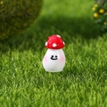 Miniature resin mushroom figurine with red polka dot cap and a cute smiling face - Design No.7