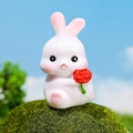 Miniature resin white rabbit holding a red rose for garden landscape decor - Rabbit with Rose