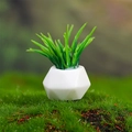 Miniature dollhouse plant with green grass in a white geometric ceramic pot - Emerald Green (D)