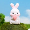 Miniature resin white rabbit figurine holding a pink heart for garden micro landscape - Rabbit Holding Heart