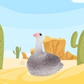 Miniature ostrich chick figurine in grey and white sitting on cartoon desert landscape - Sitting Bird (Style F)