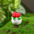 Miniature dollhouse potted red roses in white round ceramic pot with green leaves - Red Rose (Style D)