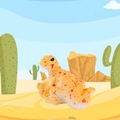 Cute yellow lizard miniature with red spots on desert cactus background for garden decor - Red-Spotted Reptile (Style G)