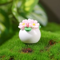 Miniature resin flower pot with pink blossoms and green leaves for dollhouse decor - Pink Five Petal Flower (Style E)
