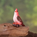 Miniature resin bird figurine in vibrant red and pink colors on wooden base - Red