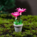 Miniature dollhouse potted rose red daisies with grey planter and green moss detail - Magenta Daisy Style (A Style)