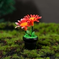 Dollhouse miniature potted orange flowers with yellow pistils in a black tiny pot - Orange Red Flower Style (B Style)