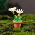 Miniature dollhouse potted white daisy plant with yellow center in a classic terracotta clay pot - White Daisy Yellow Pistil (C Style)