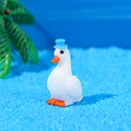 Miniature white resin swan wearing a blue top hat for micro landscape bonsai decor - Head Up With Blue Hat Style (B)
