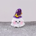 Halloween cute ghost figurine with purple wizard hat and yellow crescent moon ornament - No.5 Hat Ghost