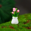 Miniature pink tulip dollhouse plant with a white ceramic pot for garden decor - Pink Tulip Style