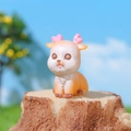 Miniature resin fawn figurine with pink heart-shaped horns for garden decor - Sitting Deer Style C