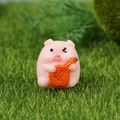 Miniature resin pink pig figurine playing an orange lute for landscape decor - Guitar Pig