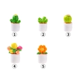 Five miniature dollhouse succulent and cactus resin plants in white round pots on plain background - Cactus And Flower Combination Style