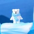 Miniature polar bear figurine with a light blue striped scarf on an icy resin base - Striped Scarf Style (Style A)