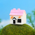 Miniature pink roof cottage house model for DIY fairy garden and bonsai decor - Pink Roof Double Chimney (Style A)