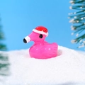 Miniature pink resin Christmas flamingo figurine with red Santa hat for DIY micro landscape - Rose Red