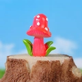 Miniature resin red mushroom ornament with white dots and green leaf base for bonsai - Red Style (A Style)