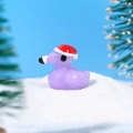 Mini purple Christmas resin duck figurine with red Santa hat for micro landscape decor - Purple