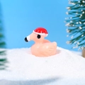 Pink Christmas flamingo resin miniature wearing a red Santa hat for holiday decor - Pink