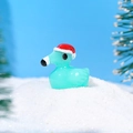 Miniature Christmas resin bird in cyan with a red Santa hat for DIY moss terrarium decor - Light Blue