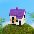 Miniature fairy house model with purple roof and white walls on green moss background - Purple Roof With Chimney (Style D)