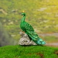 Miniature green resin peacock figurine on rock base for garden micro landscape decor - Closed Tail Peacock (F Style)