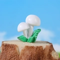 Miniature white mushroom figurines with green leaves for succulent bonsai decor - White Double Head Style (Style D)