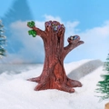 Figura miniatura de tocón de árbol de resina con textura de madera y hojas verdes - Árbol de Nieve