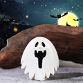 Miniatur weiße Geisterfigur aus Harz mit lustigem Gesicht für Halloween Deko - Lustiger Lächelnder Geist (Stil D)