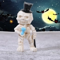 Figurine squelette Halloween en résine avec chapeau noir sur fond de lune effrayante - Style D