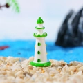 Miniature green and white lighthouse figurine for Mediterranean beach micro landscape - Verdant