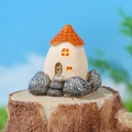 Miniature egg-shaped stone cottage with orange roof for fairy garden landscape - Dome Stone House (Style A)