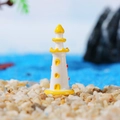 Miniature Mediterranean resin lighthouse in yellow and red for fish tank landscaping - Yellow