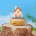 Miniature resin house ornament with orange tiled roof on a rustic stone base - Slanted Roof House (Style B)
