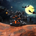 Halloween miniature haunted house figurine with glowing orange windows for spooky DIY decor - Style F