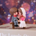 Miniature wedding couple figurines sitting on a wooden bench for micro landscape garden decor - Couple Set With Bench