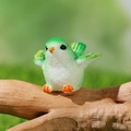 Miniature resin bird figurine in green and white with wings spread for garden decor - Spreading Wings Green White Style (D)