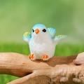 Miniature resin bird figurine with white feathers and blue accents for succulent decor - Spreading Wings Light Blue Yellow Dot Style (F)