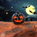 Black resin Jack-o'-lantern bead with orange face detail for DIY Halloween crafts - Pumpkin Perforated Pendant (Style J)
