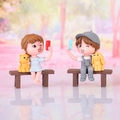 Creative PVC doll couple on bench desktop ornaments with sweet atmosphere decor - Gray Couple With Stool