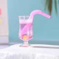 Mini tazza di tè rosa in resina con cannuccia e fetta di limone per lavori artigianali - Rosa