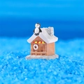 Miniature resin winter cabin with snow roof and small penguin on blue sand base - Polar Igloo with Penguin (Style M)