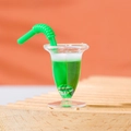 Miniature green fruit juice cup with straw for dollhouse kitchen accessory and decor - Green
