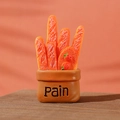 Miniature resin baguette bread basket model with strawberry slice and Pain logo - Style E